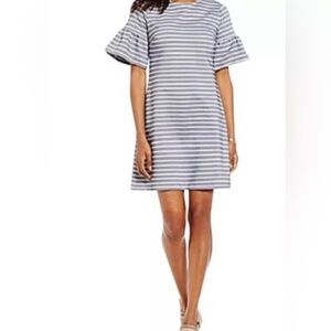 NWT Ivanka Trump Nautical Blue and White Bell Sleeved Striped Dress Size 4